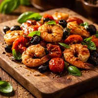 Shrimp with Tomatoes Olives and Basil