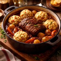Simmered Creole Pot Roast with Pimiento Dumplings