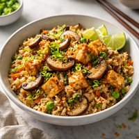 Simple Fried Rice with Mushrooms and Tofu