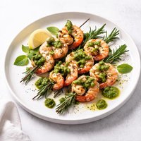 Skewered Rosemary Shrimp with Mint Pesto