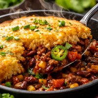 Skillet Chili Pie with Cornbread Topping