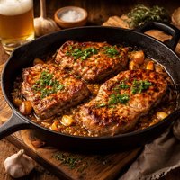 Skillet Pork Chops with Beer and Garlic