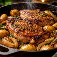 Skillet Pork Chops with Potato and Onion