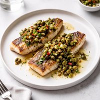 Skillet Roasted Fish Fillets with Green Olive Relish