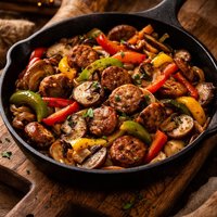 Skillet Sausage Peppers and Mushrooms