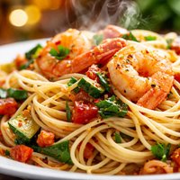 Skinny Angel Hair Pasta with Shrimp and Veggie Sauce