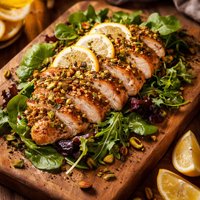 Sliced Lemon Pistachio Chicken Over Greens