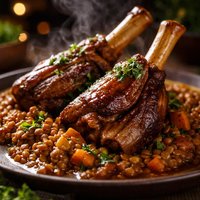 Slow Cooked Lamb Shanks with Lentil Ragout