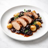 Slow Cooked Pork Loin with Dried Cherries and Baby Onions