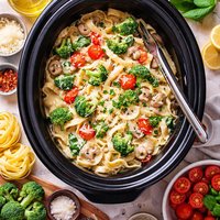 Slow Cooker Vegetable Fettuccine Alfredo