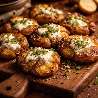 Smashed Potatoes with Goat Cheese Chives