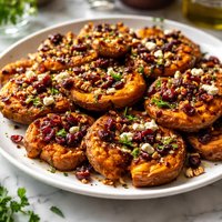 Smashed Sweet Potatoes with Dried Cranberries