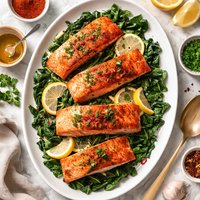 Smoked Paprika Roasted Salmon with Wilted Spinach