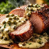 Smoked Pork Tenderloin with Green Peppercorn Sauce