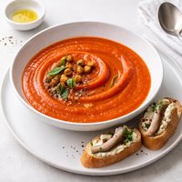 Smoked Red Pepper Soup with Anchovy Crostini