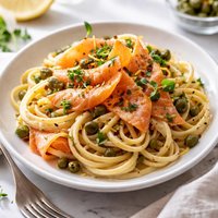 Smoked Salmon and Capers Over Linguini