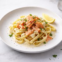 Smoked Salmon in Creamy Whiskey Sauce Over Pasta