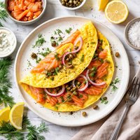 Smoked Salmon Omelet with Red Onions and Capers