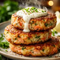 Smoked Salmon Potato Cakes with Garlic Cream