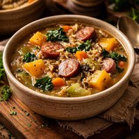 Smoked Sausage Butternut Squash and Wild Rice Soup