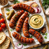 Smoked Sausages with Mustard Sauce