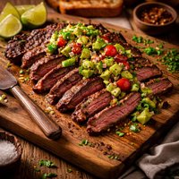 Smoky and Fiery Skirt Steak with Avocado Oregano Relish