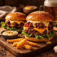 Smoky Beer Burgers with Creamy Mustard Sauce