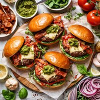 Smoky Pesto Cheeseburgers