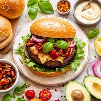 Smoky Portabella Burger with Sun Dried Tomatoes and Basil