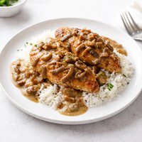 Smothered Chicken with Gravy and Rice