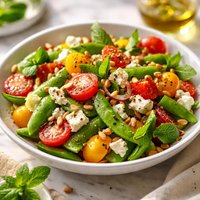 Snap Pea Feta Cherry Tomato Salad
