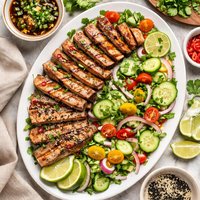 Soy Lime Marinated Grilled Tuna with Cucumber Salad