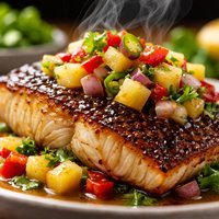 Soy Seared Sea Bass with Pineapple Salsa