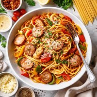 Spaghetti Con Pollo Salsiccia E Peperone