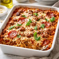 Spaghetti Crust Sausage Pizza Casserole