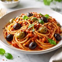 Spaghetti in Red Sauce with Mixed Olives