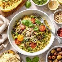 Spaghetti Squash with Pesto Olive Sauce for One