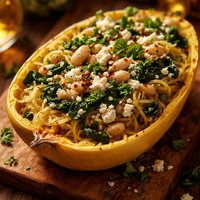 Spaghetti Squash with Spinach Feta and Herbed White Beans