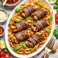Spaghetti W Steak Roll Ups