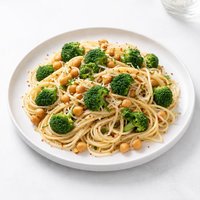 Spaghetti with Broccoli Chickpeas and Garlic