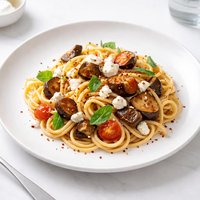 Spaghetti with Eggplant and Goat Cheese