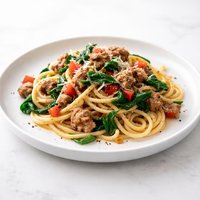 Spaghetti with Italian Sausage Spinach and Diced Tomatoes