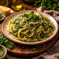 Spaghetti with Mint Parsley Pesto