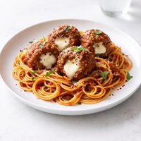 Spaghetti with Mozzarella Stuffed Meatballs
