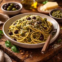 Spaghetti with Olive Pesto