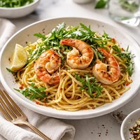 Spaghetti with Prawns and Rocket