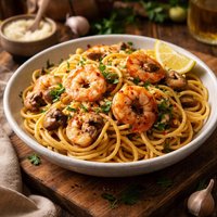 Spaghetti with Shrimp and Mushrooms