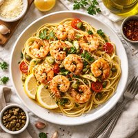 Spaghetti with Shrimp Capers and Garlic