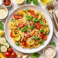 Spaghetti with Summer Squash and Peppers