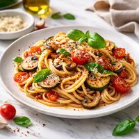 Spaghetti with Tomato Chilli Mushroom Zucchini Garlic